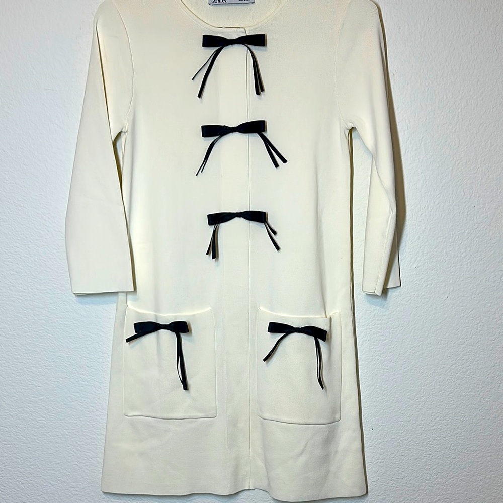 Zara Knit Long Sleeve Bow Dress Size XS - Picture 2 of 12